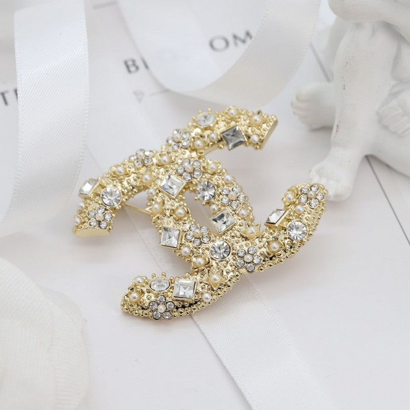 18K Chanel Crystal Gold Brooch