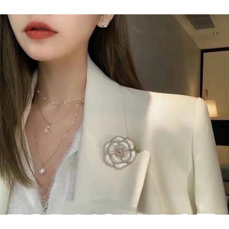 18K Chanel Camellia Black & White Brooch